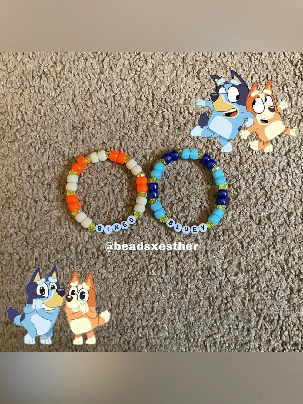 Beaded Bracelets - Bluey (Blue) and Bingo (Orange)